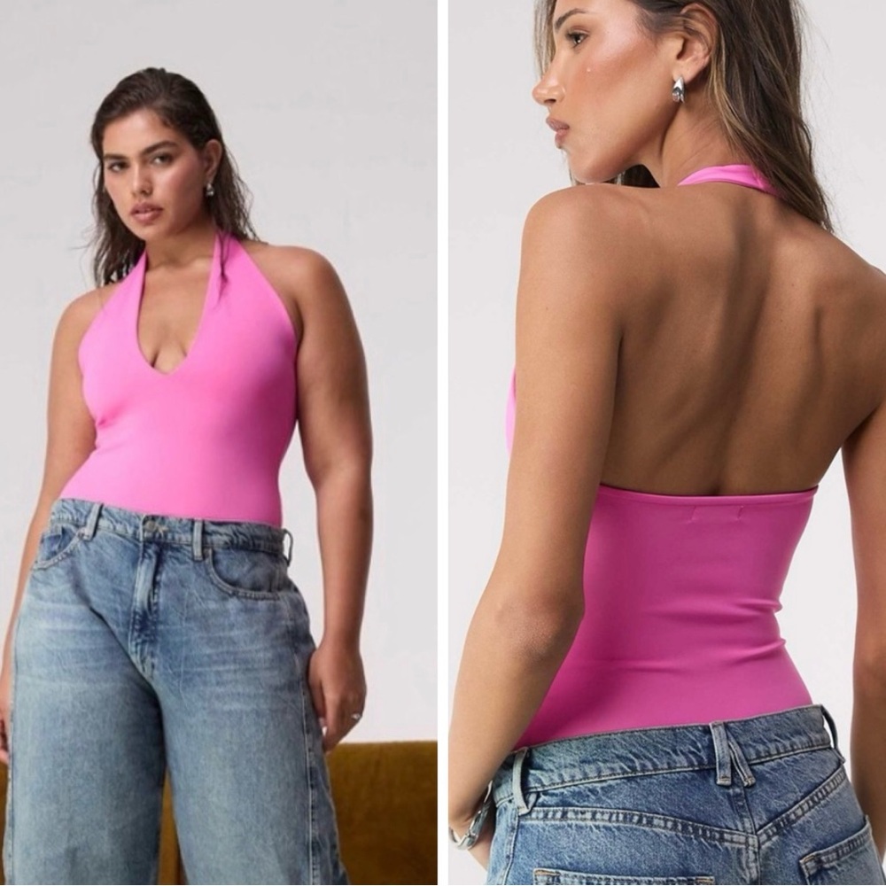 NWT Good American 4XL Sculpting Halter V Neck Body in Berry Sorbet Plus Size